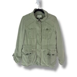 Marrakech Utility Jacket Women's Medium Military Roll Tab Sleeve Olive‎ Green